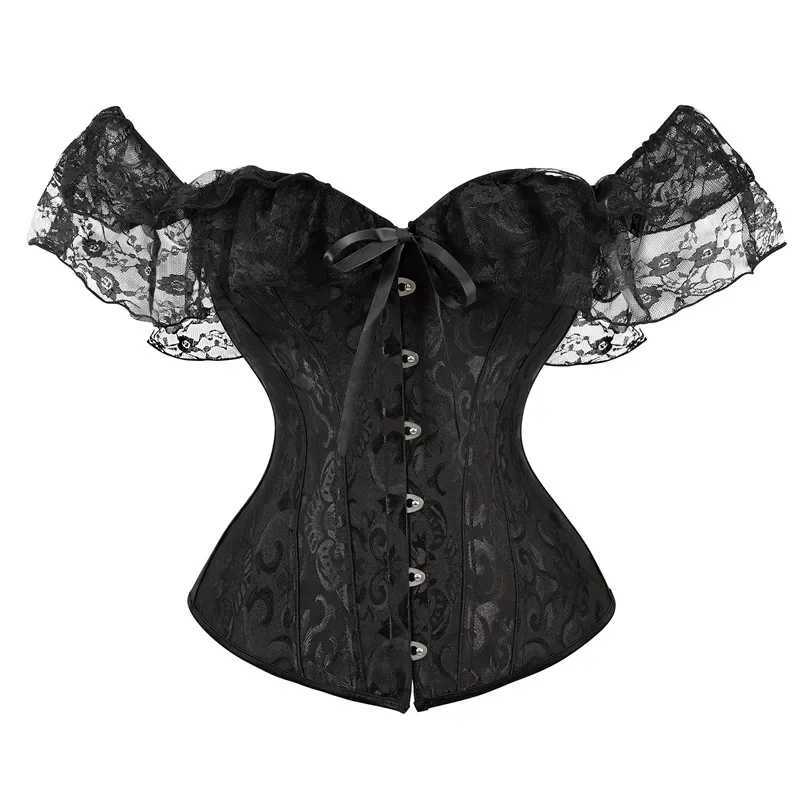 Overbust Corset Tops for Women with Sleeves Vintage Style Victorian Retro Burlesque Lace Corset and Bustiers Vest Fashion White W250120