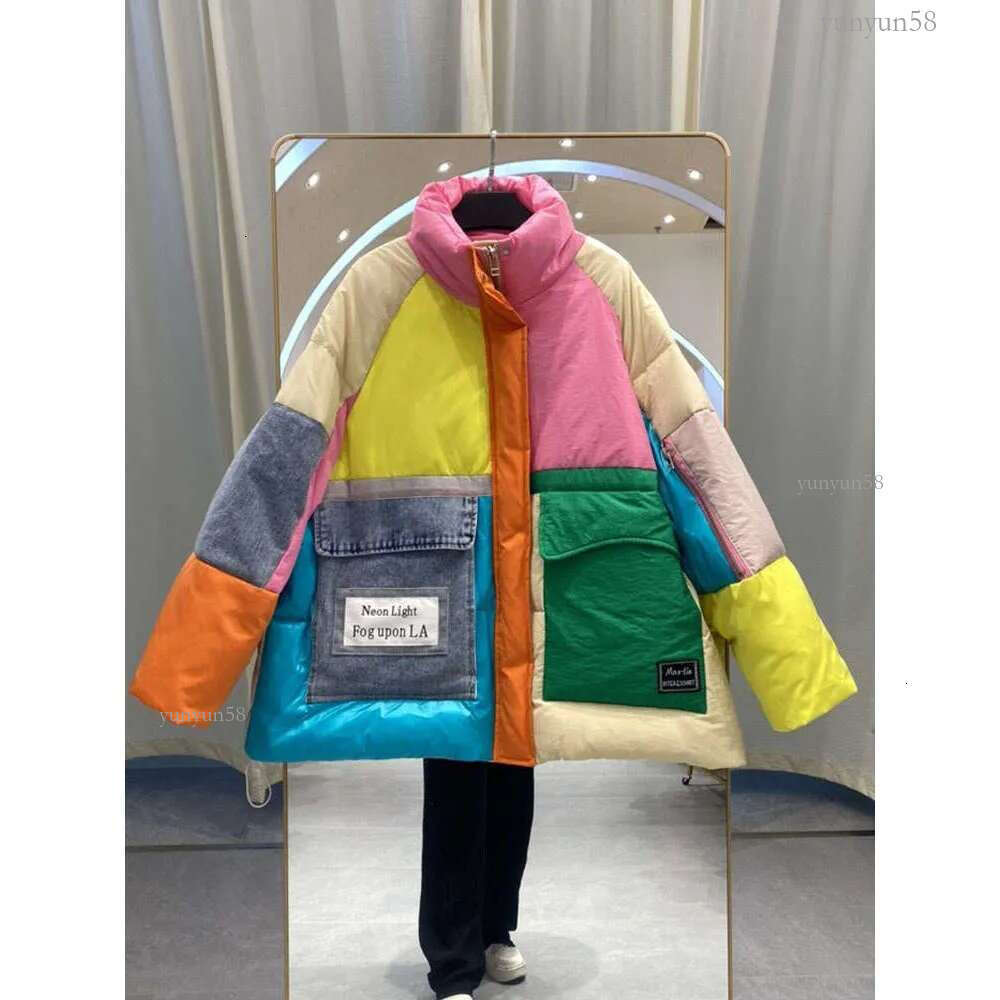 Oversize Denim Spliced Down Jacket Women Large Pockets Winter Coat Zipper Patchwork Puffer Jacket High Quality Windproof Thicken 513