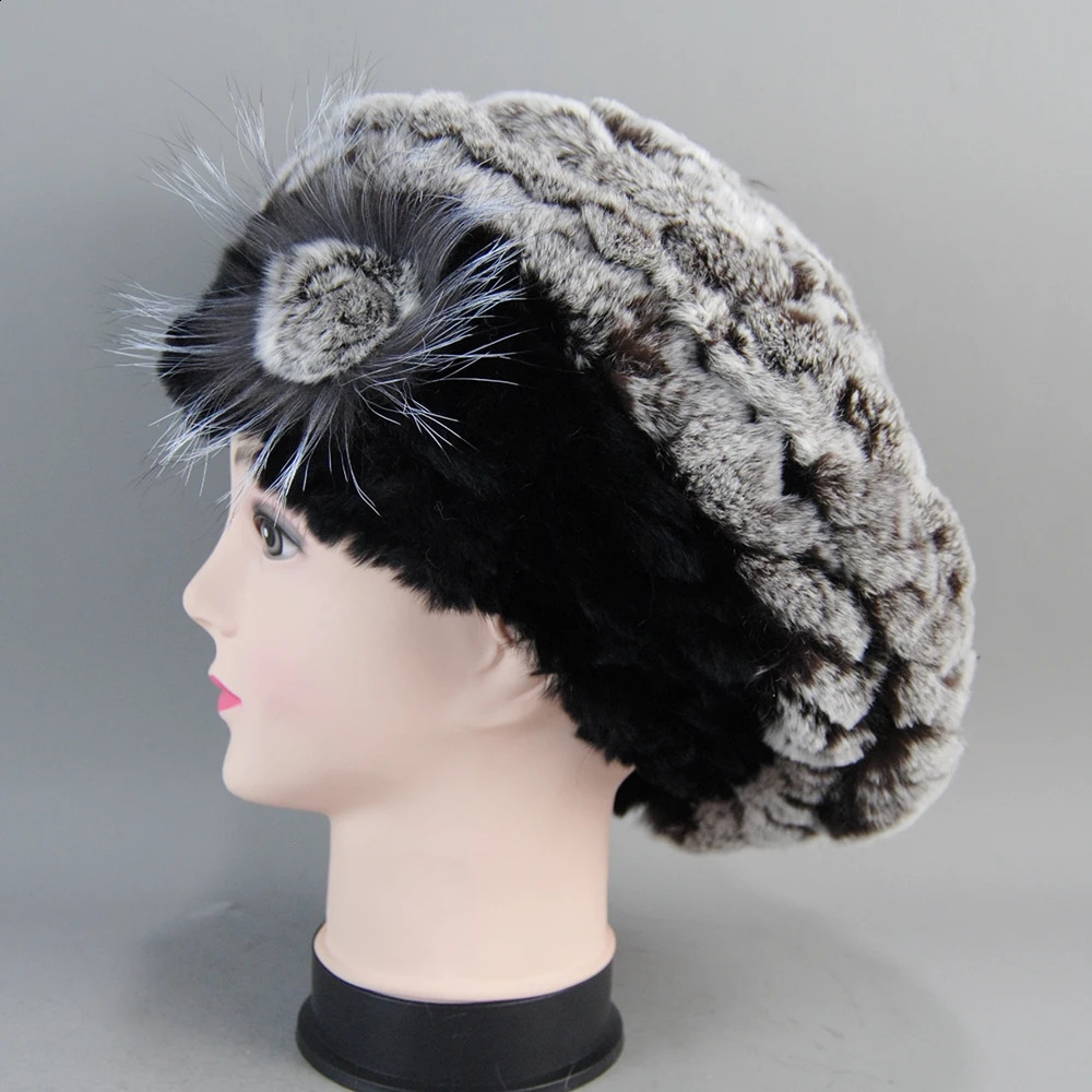 Rex Rabbit Fur Beanies Hat Womens Knitted 100% Natural Rex Rabbit Fur Beret Womens Winter Warm Fur Hat 250109
