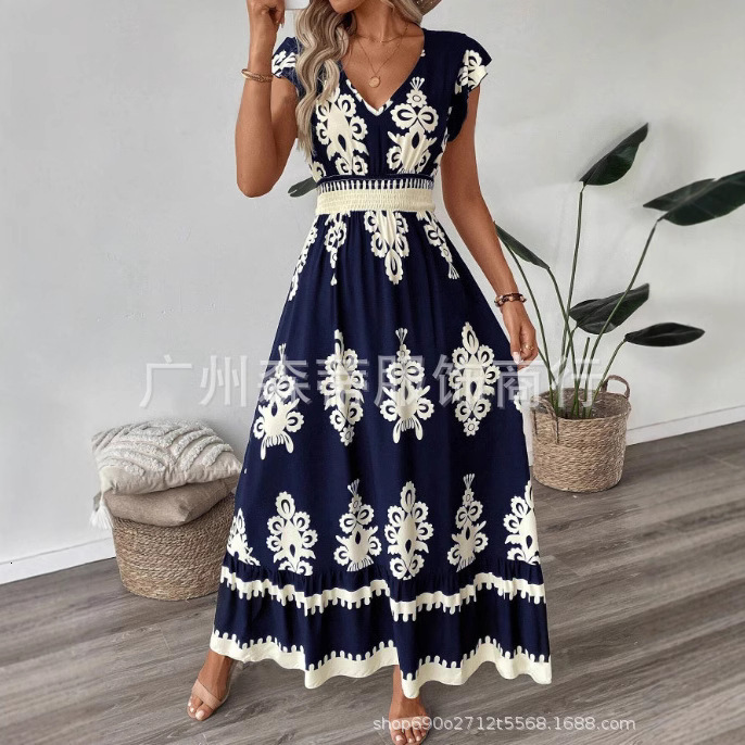 2025 Summer New Designer Women's Beach Skirt Vacation Style Printed Large Pendant Dress