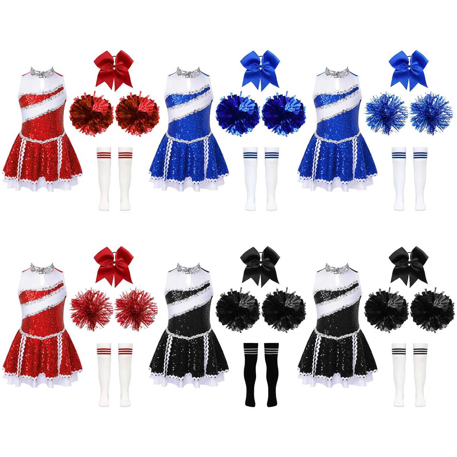 High School Cheerleader Costume for Kids Girls Halloween Cheer Uniform Dance Competition Team Sports Cheerleading Dress Up W250117