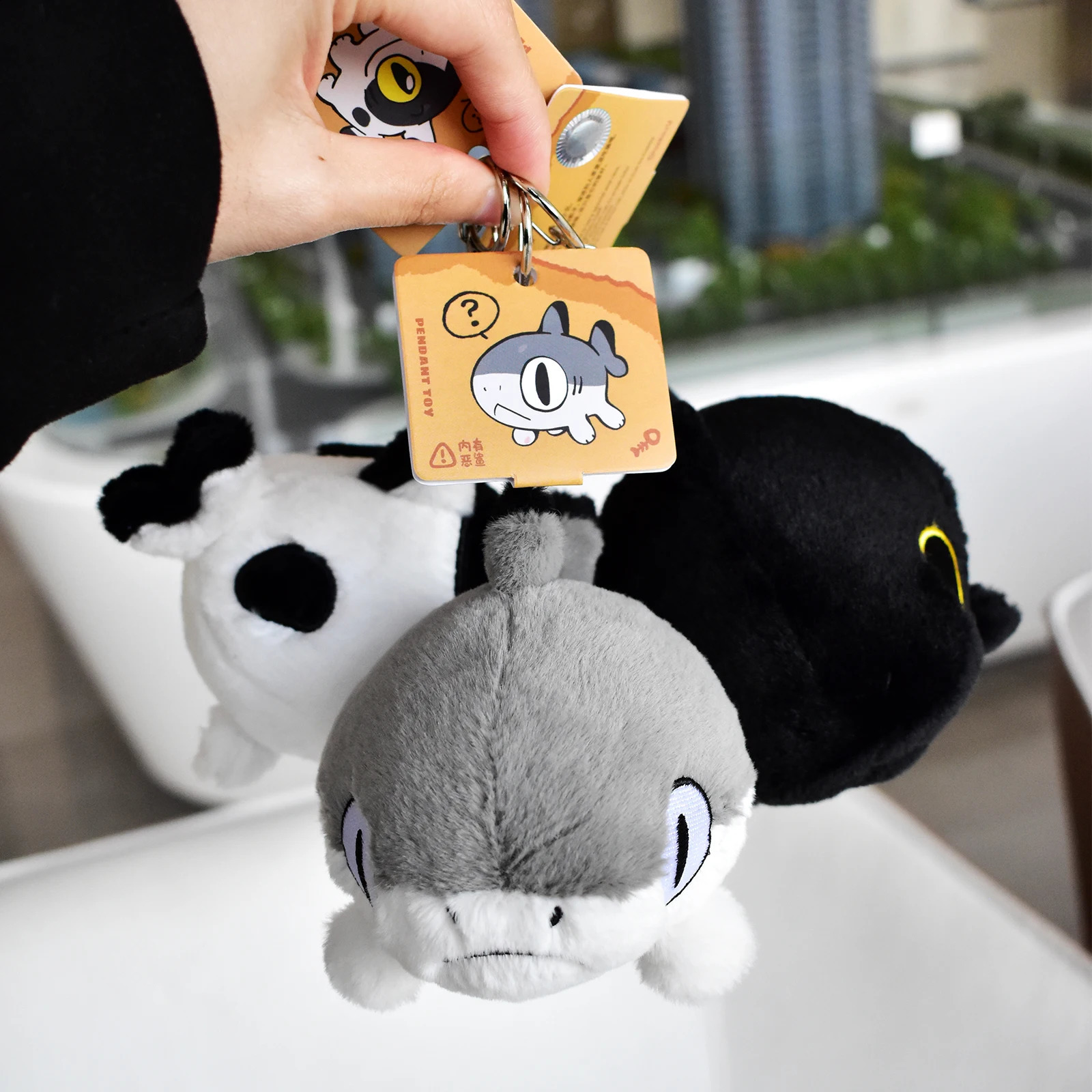 Cute Cartoon Plush Toy Keychain Baby Pink Sharkitty Keychain Kawaii Plush Key Ring Ladies Student Bags Luggage Pendant 250121