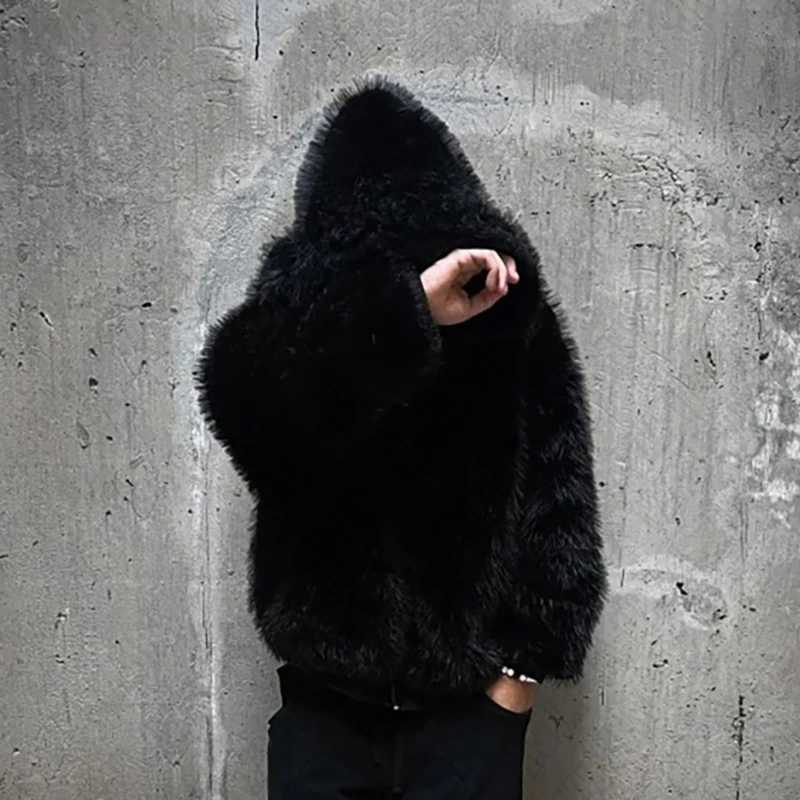 Fashion Autumn and Winter Warm Hip Hop Men Clothes Reversible Streetwear Loose Solid color Y2K Zip up Hoodie Goth American Style W250117