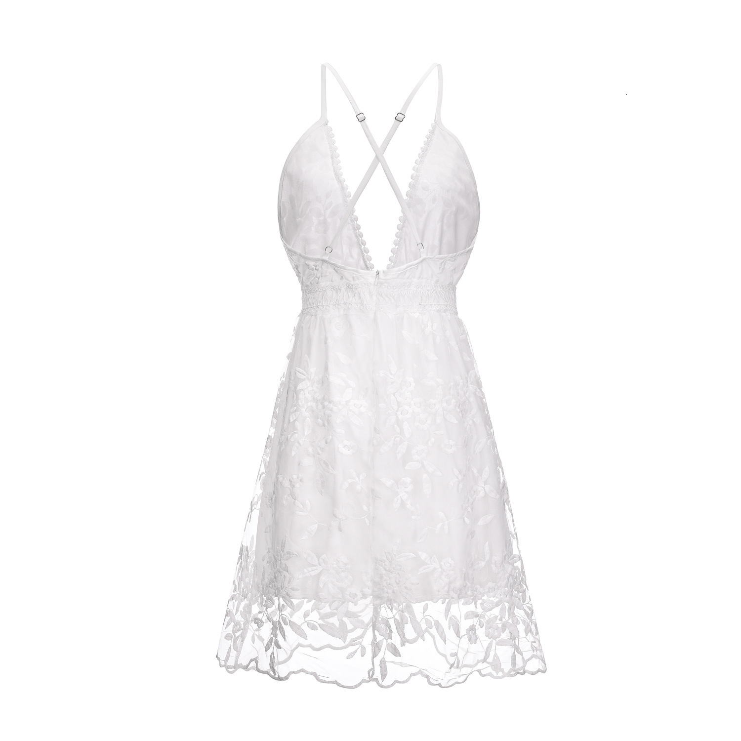 2025 Summer New Designer Sexy Deep V-neck Backless Camisole Lace Beach Dress