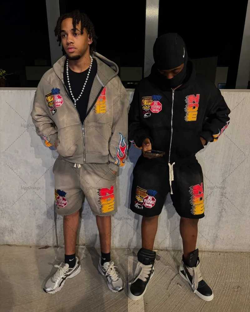 European and American High Street Clothing Y2k Harajuku Fashion Printed Zipper Hoodie Retro Hip-hop Oversized Sweatshirt Men W250117