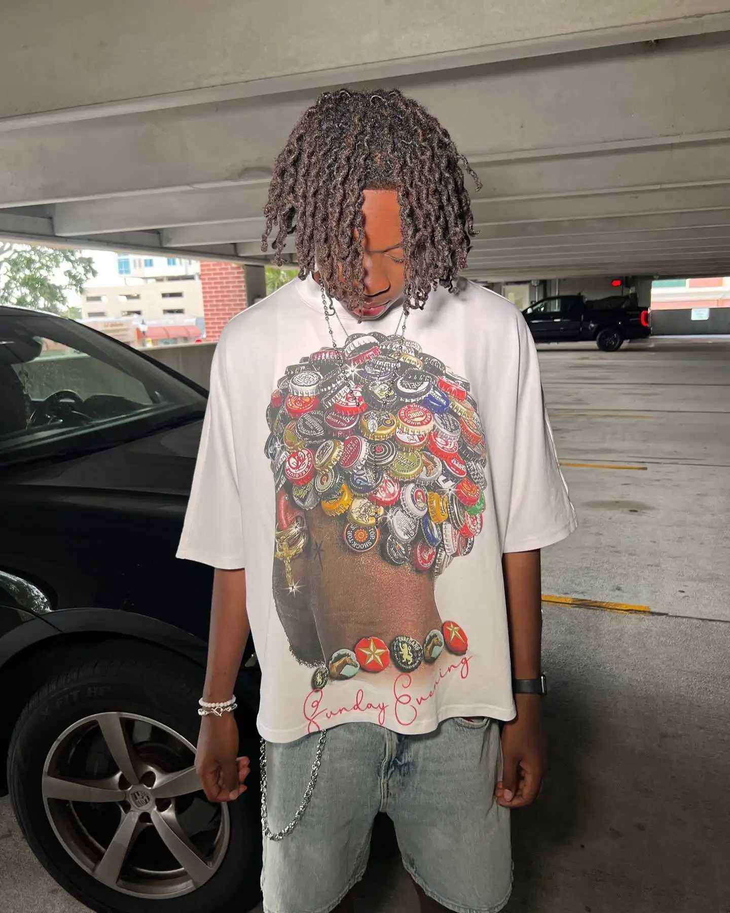 Streetwear TShirt Y2K Clothes American Retro Hip Hop Graphic Print Oversized TShirt Men Women Round Neck Cotton Short Sleeve Top W250117