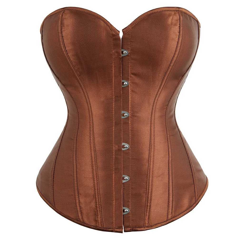 Satin tight corset simple retro elegant full plastic bone waist ruffle shape Gothic sexy Korset Plus size W250120