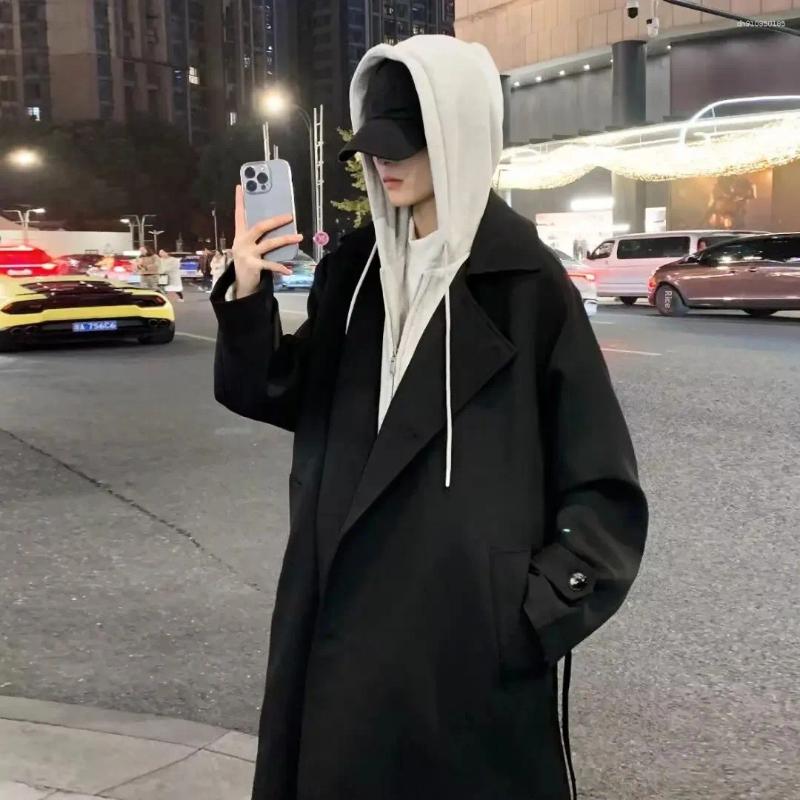 Men's Trench Coats 2025 Autumn/Winter Style Black Overcoat Loose-Fit Long Windbreaker For Men Trendy Youth Jacket Fashionable Outerwear