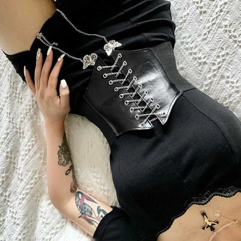 Butterfly Chain Corset Wide Belts Faux Leather Slimming Body Shaping Girdle Belt Women Elastic Tight High Waist for Daily Wear W250120