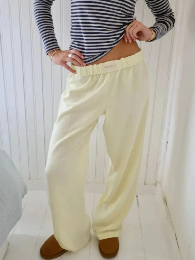 Loose Elastic Waist Elastic Pants Women Cotton Stripe Printed Wide Leg Pants Summer Straight Leg Y2K Pants 250121