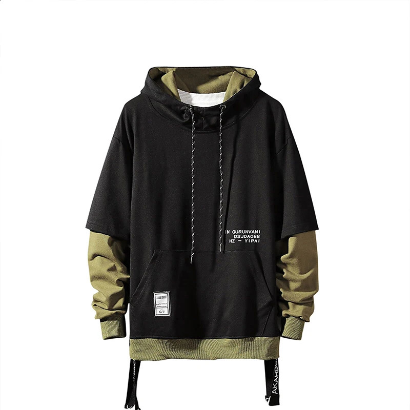 Patchwork Hooded Sweatshirt Hip Hop Men Pullover Hoodies Streetwear Casual Fashion Clothes Colorblock Hoodie 250122