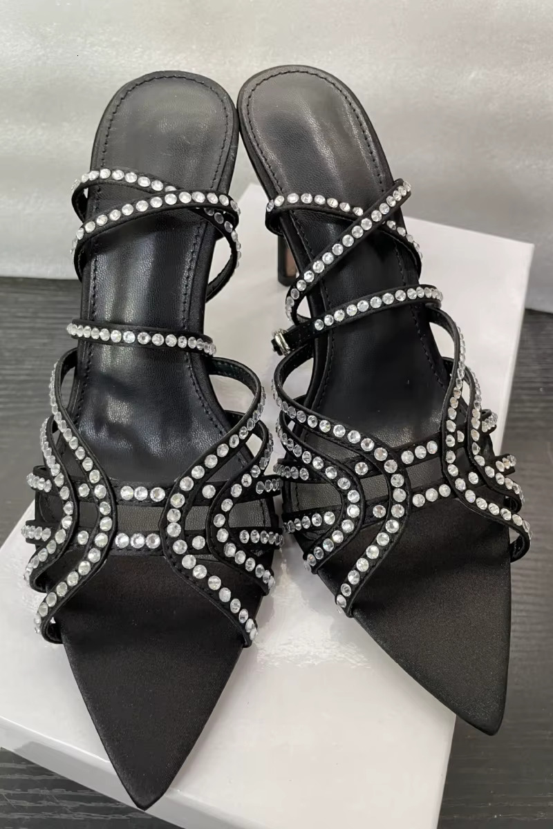 New Summer Women's High-Heeled Sandals With Rhies, Stiletto Heel, Pointed Open Toe, Versatile High Heels