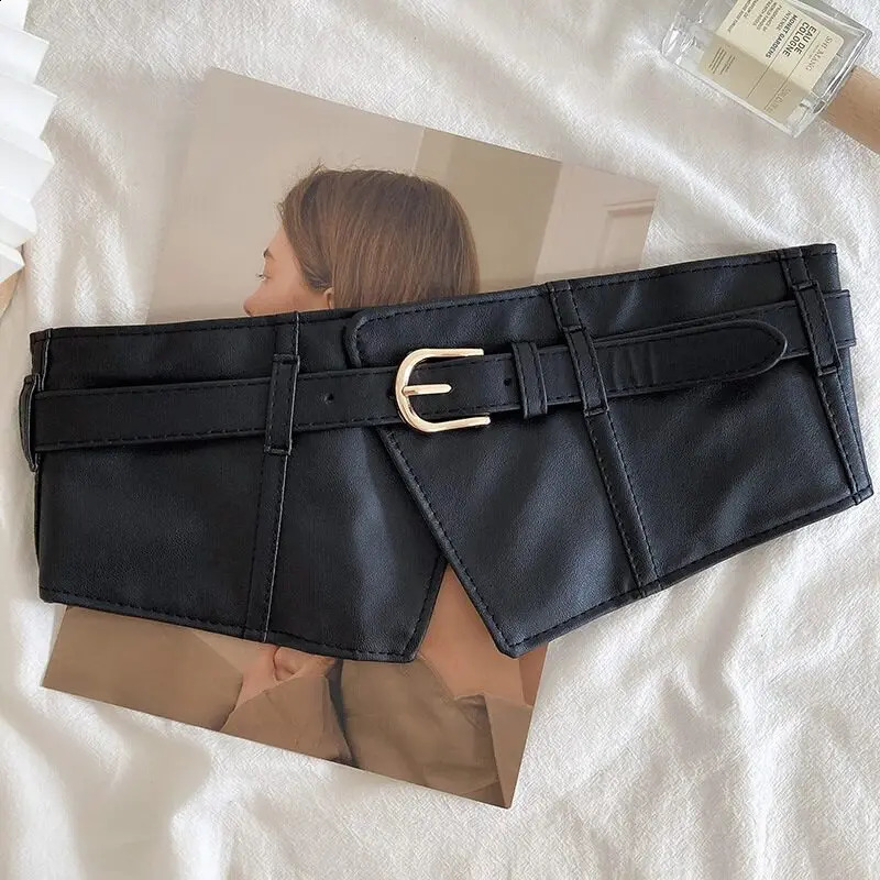 Classic Pin Buckle Wide Belts Black Elastic PU Waistband Trendy Corset Waspie Belt Dress Coat Girdle For Women Girls 250114