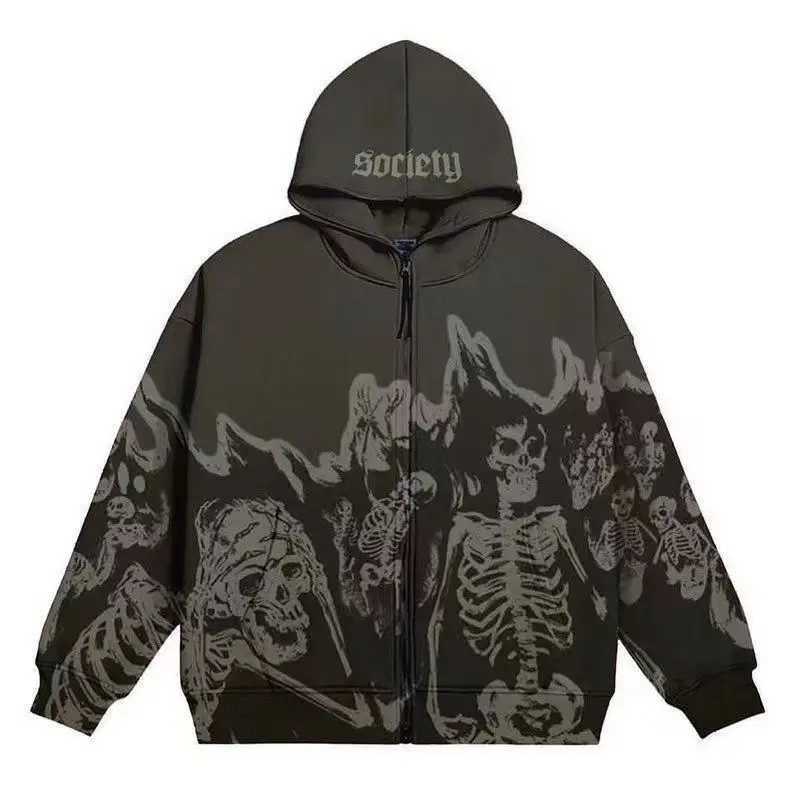 2024 skeleton sweatshirt y2k top couple autumn and winter new long-sleeved skull hair coat men winter men clothing y2k tops W250117