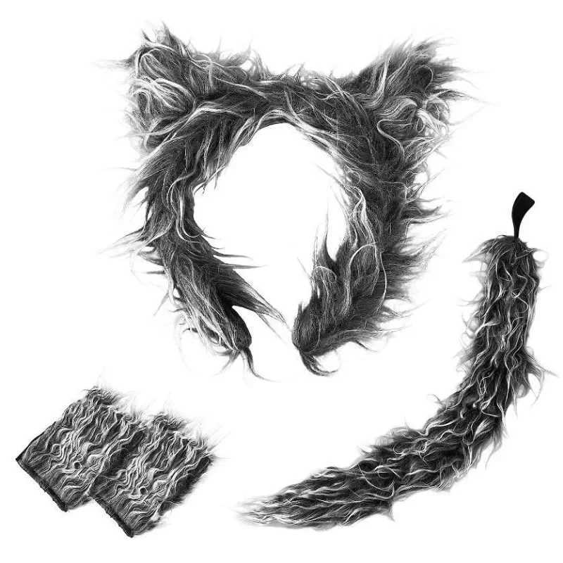 Girls Wolf Ear Headband Tail Skirt Mask Suit Wolf Cosplay Costumes Children Stage Costume Birthday Gift Halloween Animal Dress W250117