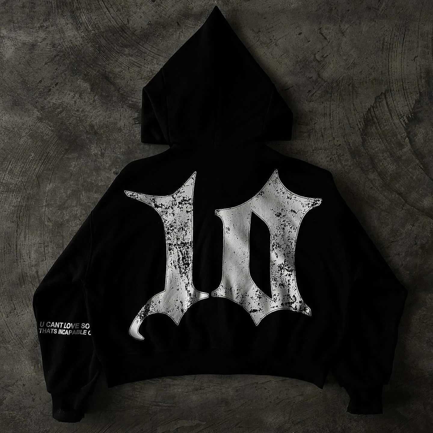 Y2K Retro Black Zipper Hoodie Mens Harajuku Splicing Work Embroidery Graphic Sportswear Street Clothing Gothic Super Large Hoodie W250117