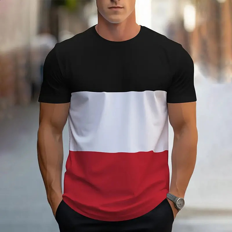2024 Summer fashion splicing printed shortsleeved Tshirt mens round neck loose breathable tops Sports Fitness 250120