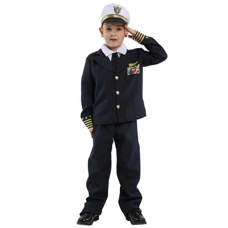 Kids Child Navy Admiral Captain Pilot Costume Uniform for Boys Halloween Purim Carnival Party Mardi Gras Fancy Dress Order W250117