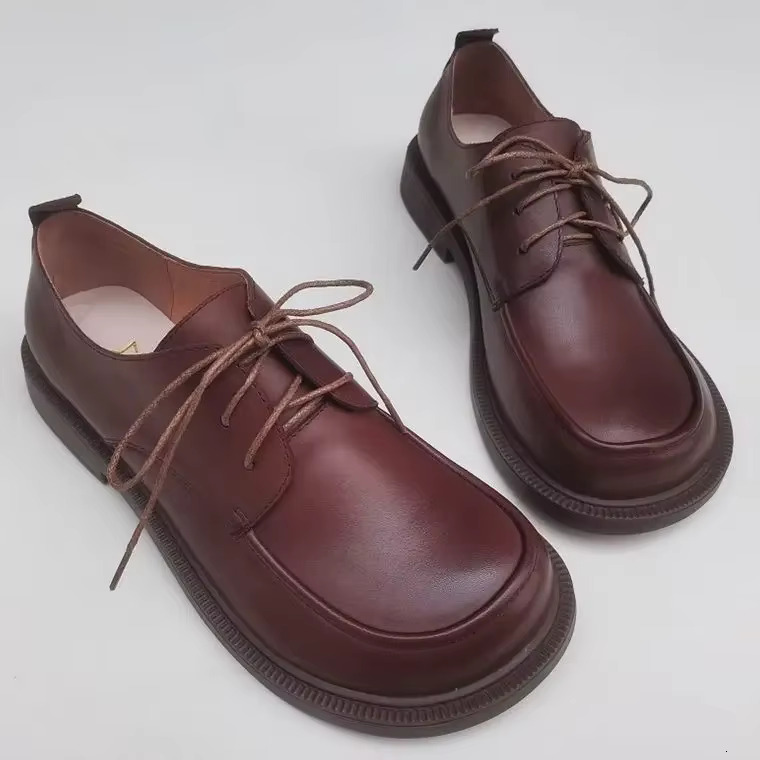 Genuine Leather Wide Toe Men's Women's British Style Lace-Up Business Casual Work Shoes Cowhide