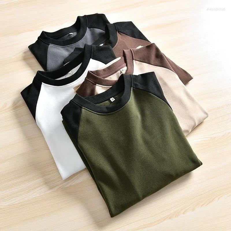 Men's T Shirts Autumn/Winter Fashionable Double-sided Fleece Long Sleeve Base Layer Tops Round Neck Warm Pullover