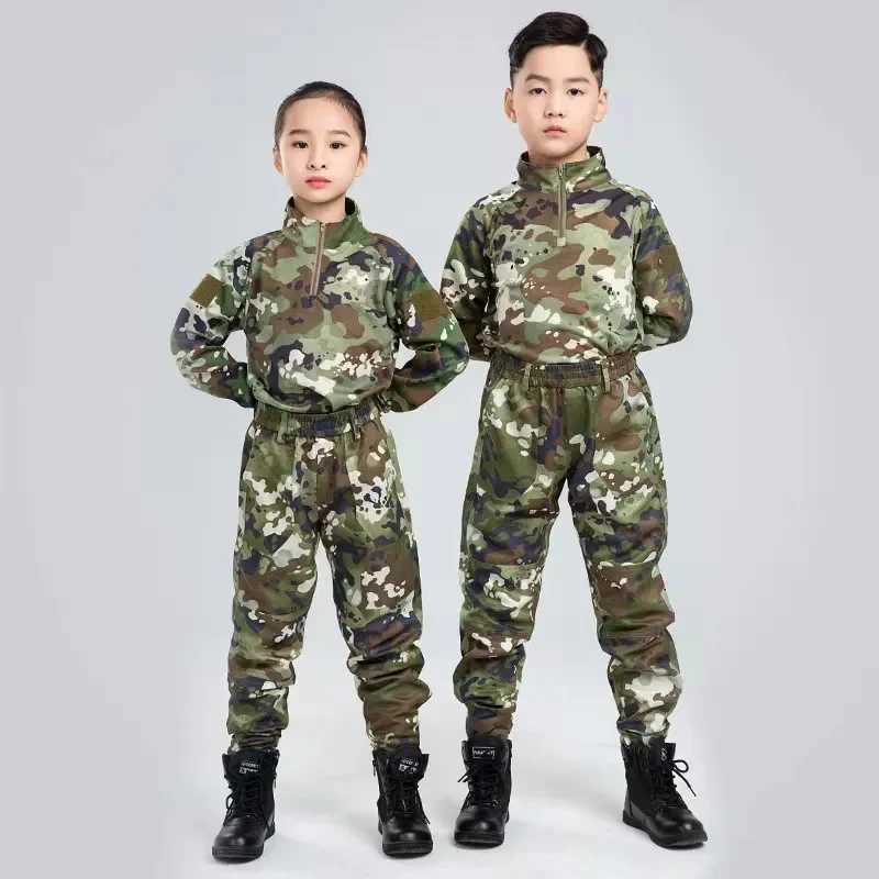 Children Camouflage Uniform Suit Breathable Long Sleeve Outdoor Development School Student Summer Camp Military Training Uniform W250117