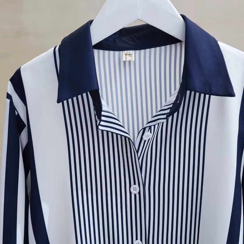 Chiffon Blouse Stripe Long Sleeve Shirts For Women 2024 New Elegant Button Up Shirt Womens Tops OL Vintage Female Clothing