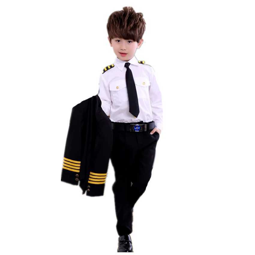 Childrens Day Pilot Uniform Stewardess Cosplay Halloween Costumes for Kids Disguise Girl Boy Captain Aircraft Fancy Clothing W250117