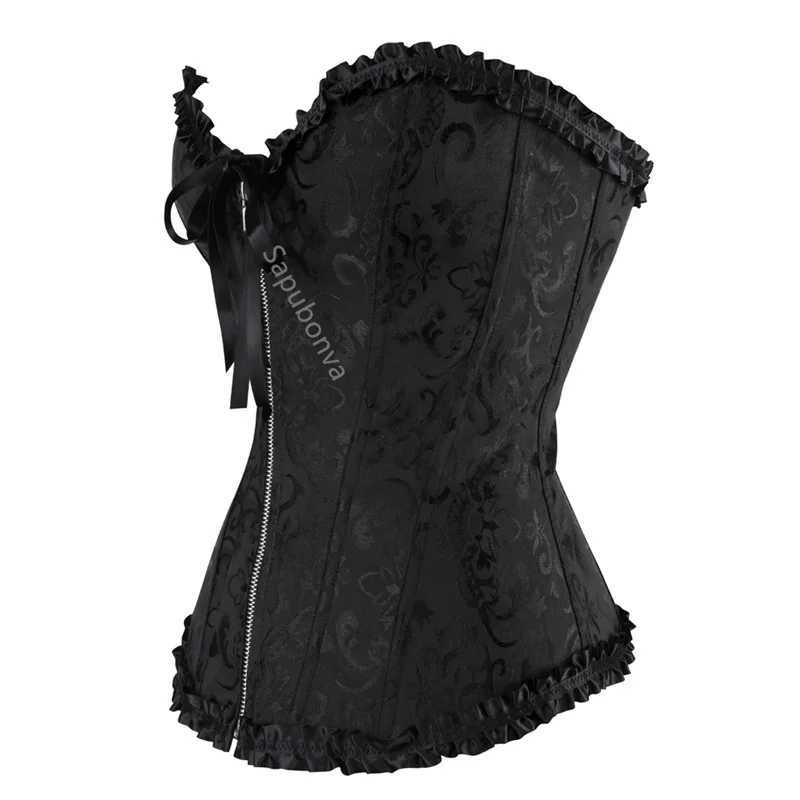 Sapubonva Green Corset Top Bustier Top Sexy Women Brocade Zipper Vintage Style Corset Overbust Ladies Renaissance DropShipping W250120
