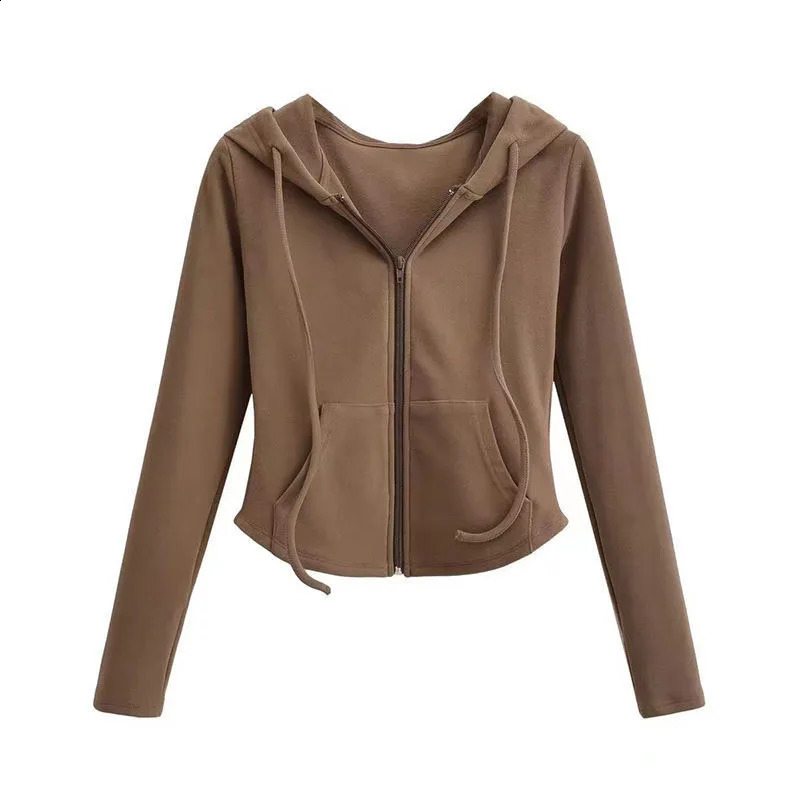 Lucyever Cropped Hooded ZipUp Jacket Women Autumn Slim Long Sleeve Y2K Sweatshirts Female Solid Streetwear Sports Hoodies 250110