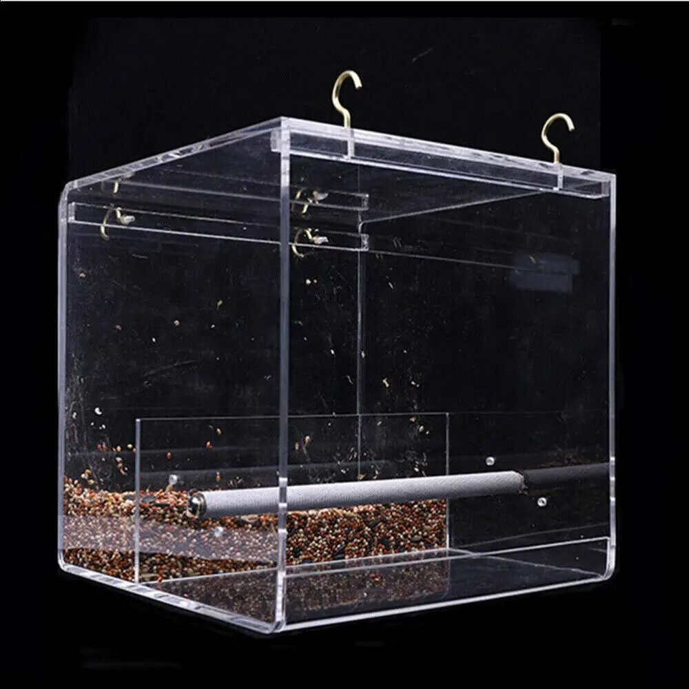 Seed Acrylic No Mess Anti-spread Bird Cage Feeding Container Box Automatic Parrot Feeder 250121