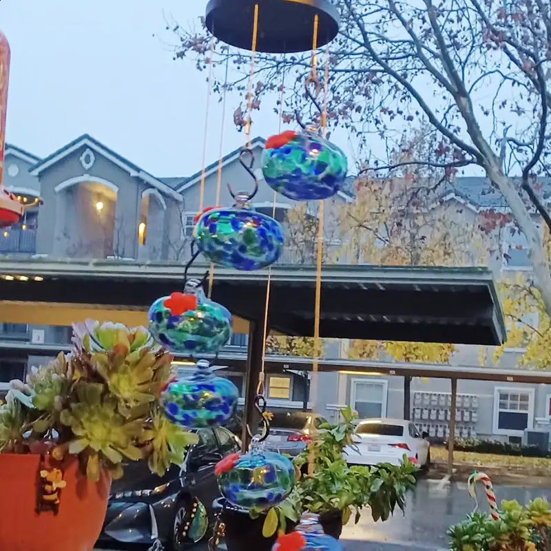Charming Wind Chimes Hummingbird Feeders Hanging Hummingbird Feeder With 6 Feeder Balls Outdoor Garden Bird Feeder 250207