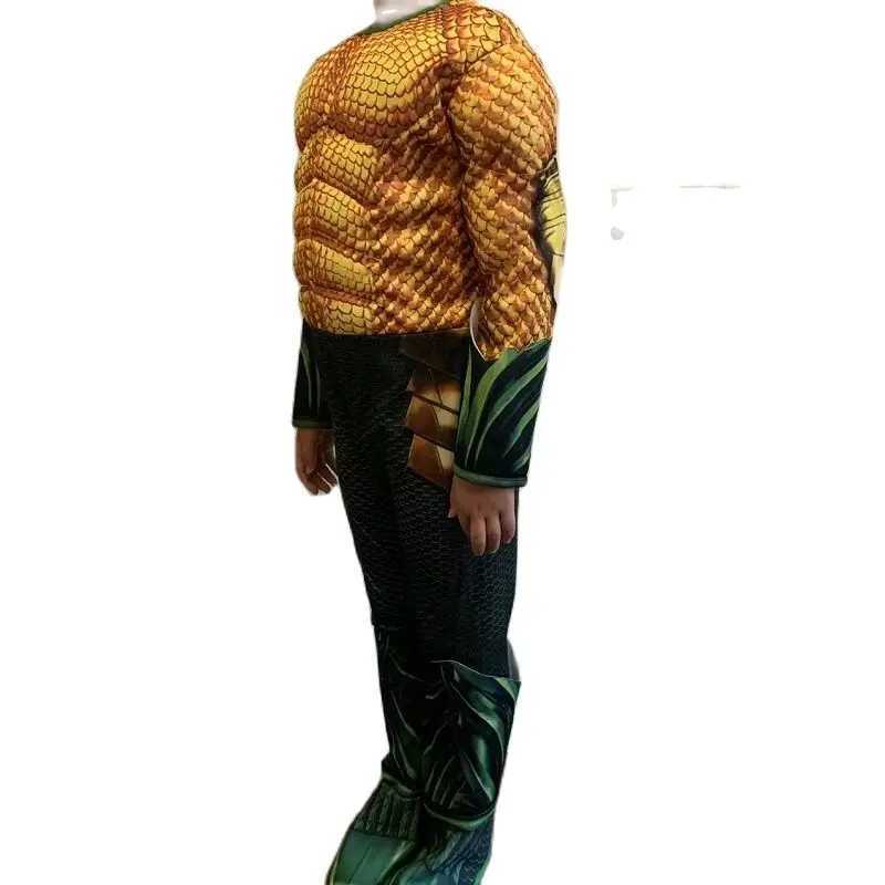Kids Halloween Anime Costumes Boy Ocean Gold Aquaman Muscle Cosplay Costume Children Superhero Carnival Role play Suit Jumpsuits W250117