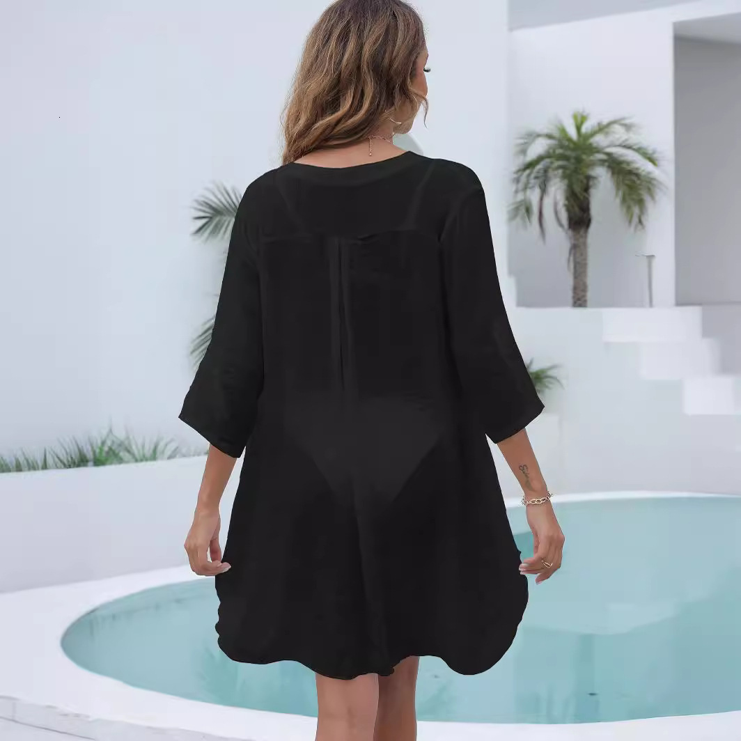 2025 New Women's Designer Shirt Women's Cover Holiday Deep V Sexy Dress Beach Skirt