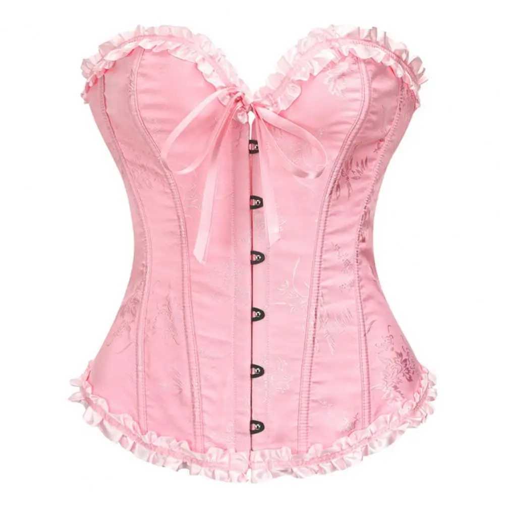 Womens Corset Top Shapewear Waist Cincher Gothic Overbust Strapless Bra Ruffle Trim Lace-up Boned Bustier Tummy Control Corset W250120
