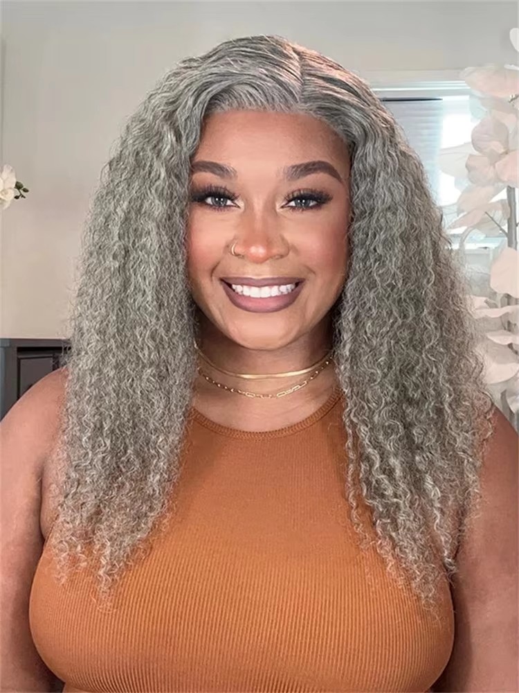 Silver grey ponytail wraps around human Salt And Pepper Long Deep Curly pony tail hairpiece 120g deep wave natural gray european raw hair 1pcs