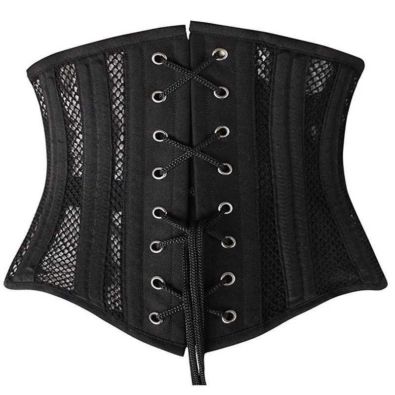 Women Sexy Underbust Corset Gothic Steampunk Bustiers Bride Waist Trainer Body Shaper Steel Boned Breathable Mesh Slimming Belt W250120