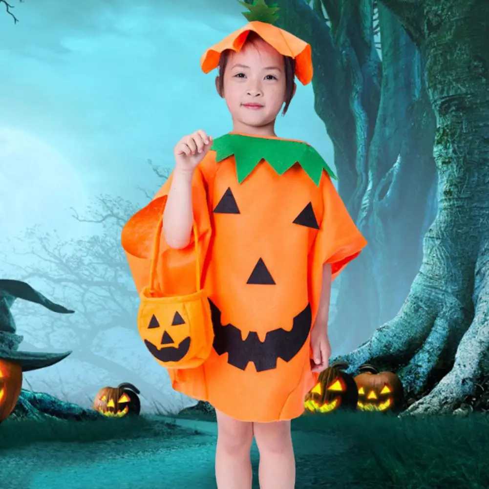 Halloween pumpkin costumes childrens Halloween party role-playing costumes hats candy bags childrens photos props performance costumes W250117