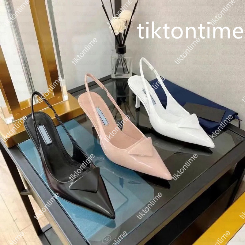 shoe designer woman heel slingbacks high heels loafers womens Sandals ballet flat Dress Shoes 7.5CM heels Black Brushed leather slingback pumps black white patent