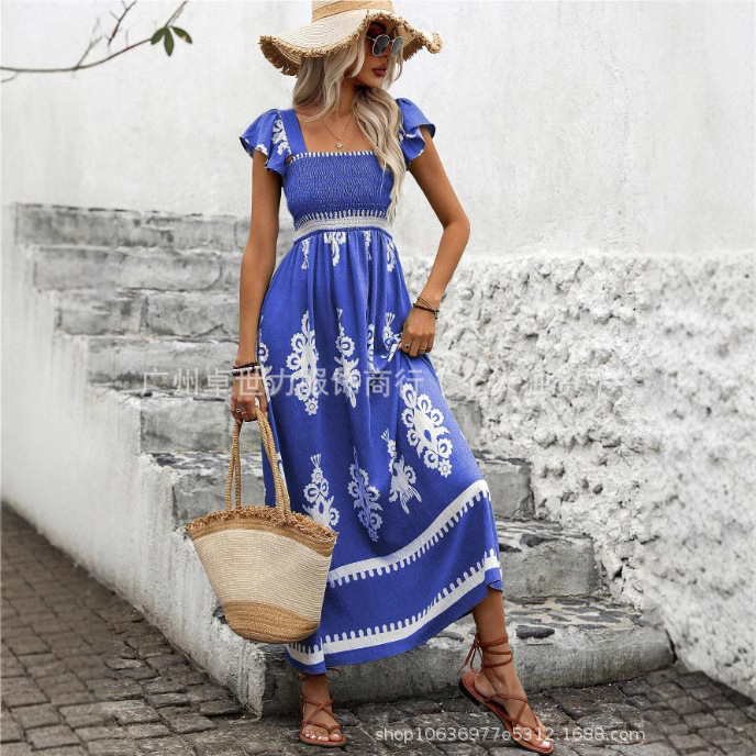 2025 Spring/summer New Women's Designer Vacation Style Printed Lace Up Sexy Dress Beach Skirt