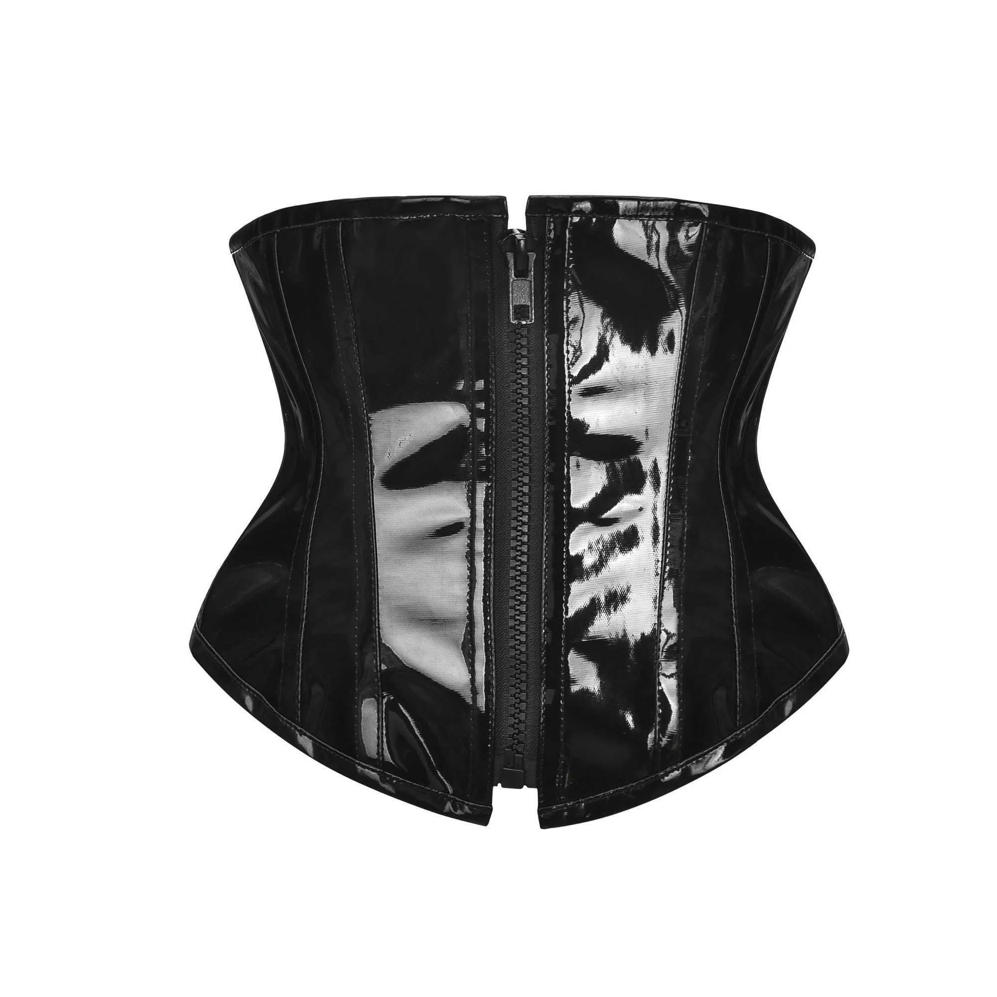 Shiny Black PVC Corset Top Wet Look PU Leather Corset and Bustier Steampunk Underbust Corselet Slimming Waist Trainer Body Shape W250120