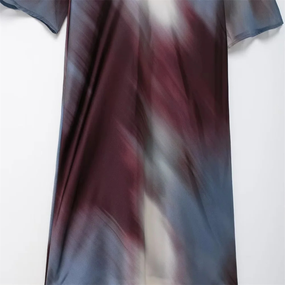 TRAF autumn womens fashionable slim fit asymmetrical layered decorative printed silk satin texture long dress 250122