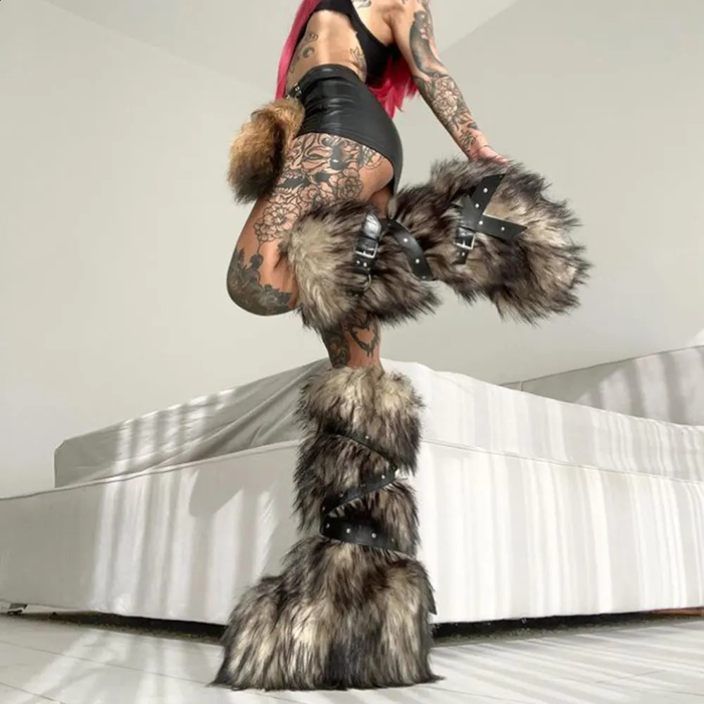 Winter Long fur y2k Sexy Snow Boot Big Size 44 Chic More Colors Buckle Belt Knee High Boots Shoes 250118
