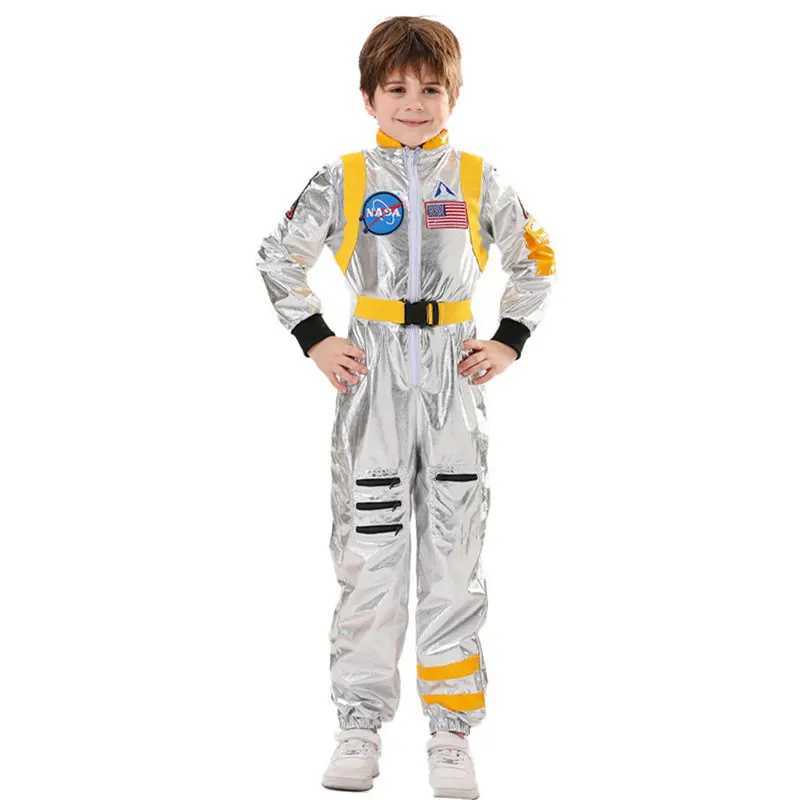 Astronaut Costume Kids Astronaut Silver Jumpsuit Space Themed Party Dress Up Boys Girls Spaceman Cosplay Children Space Suit W250117