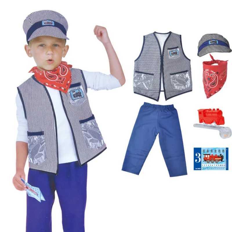 Kids Train Engineer Conductor Costume Prom Performance Costume Cosplay Clothing Equipment Props Pretend Play Toy 6Pcs Set W250117