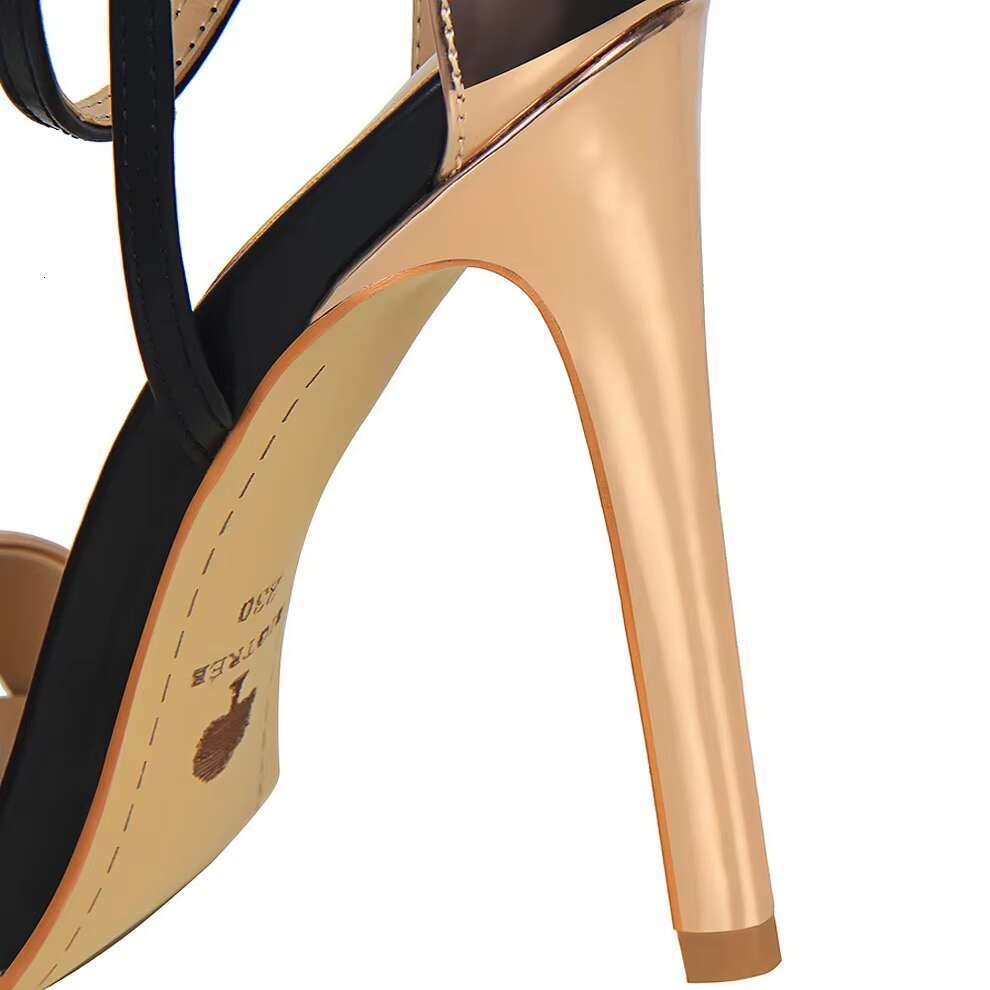 Summer 11cm High Sandals Women Open Toe Fetish Heels Lady Wedding Bridal Gladiator Nightclub Champagne Gold Shoes