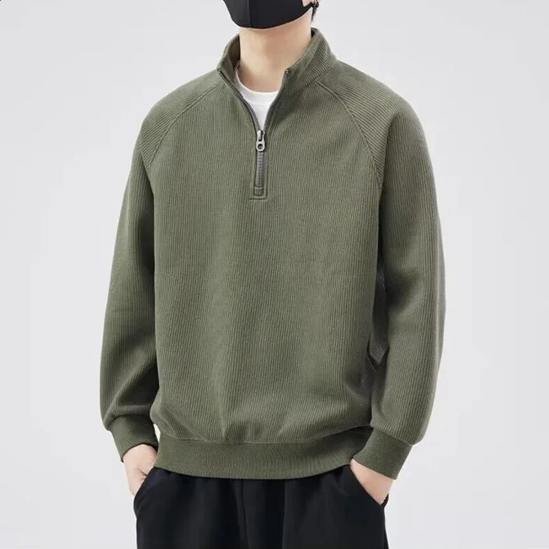 Autumn Standup Collar Pullover Sweatshirts For Men Half Zip Y2K Vintage Hoody Casual Preppy Fashion Streetwear Clothes 250122