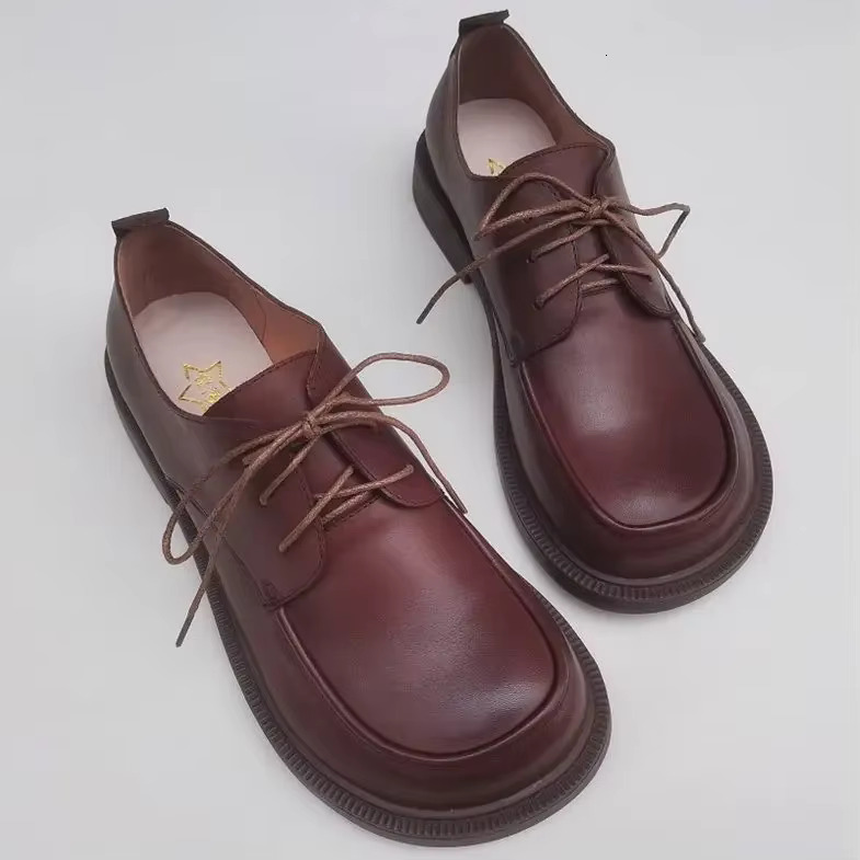 Genuine Leather Wide Toe Men's Women's British Style Lace-Up Business Casual Work Shoes Cowhide