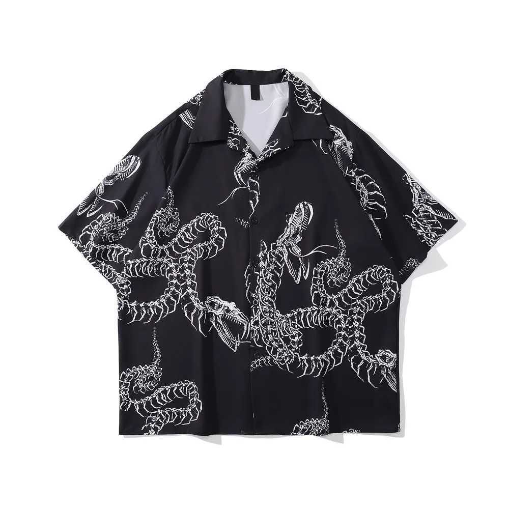 Black icon retro street mens short sleeved summer thin material Hawaiian mens shirt multifunctional design W250118