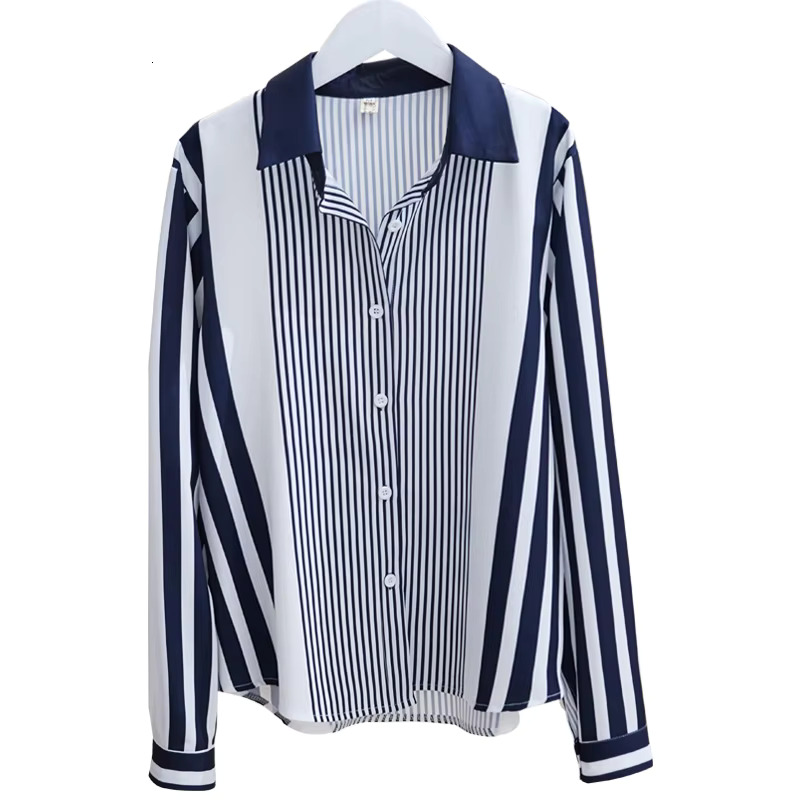 Chiffon Blouse Stripe Long Sleeve Shirts For Women 2024 New Elegant Button Up Shirt Womens Tops OL Vintage Female Clothing