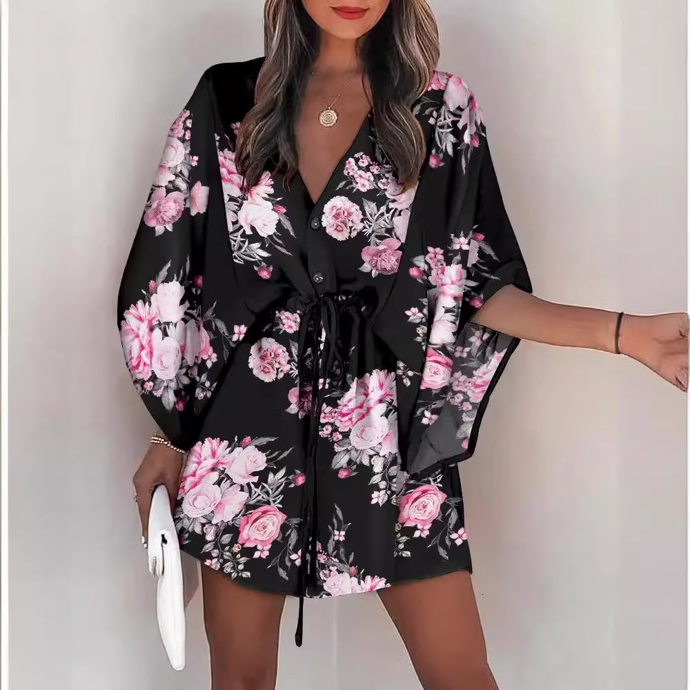 2025 New Summer Women's Designer Flying Sleeve Sexy V-neck Strap Printed Beach Skirt